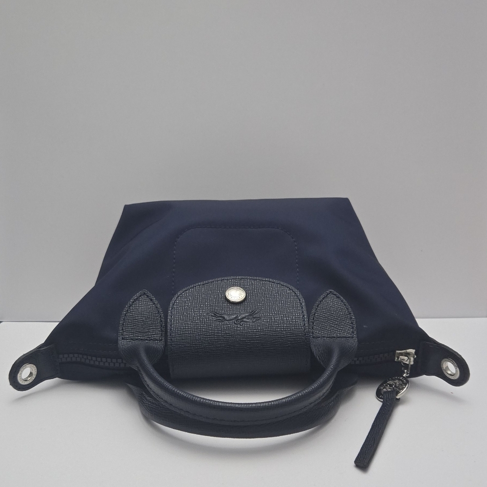 Longchamp Le Pliage XS mini tote Navy Blue Silver Handware Crossbody Top Handle - Picture 4 of 14